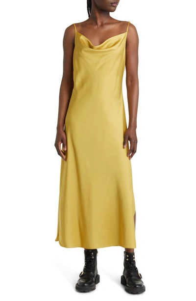 Allsaints Hadley Satin Slipdress In Metallic Rich Gold