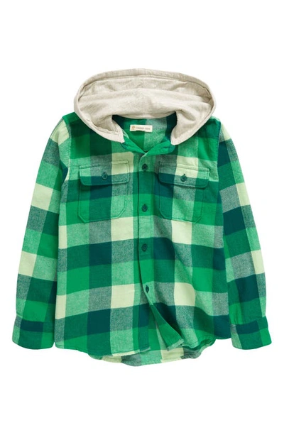 Tucker + Tate Kids' Hooded Flannel Button-up Shirt In Green Aventurine Tri Check