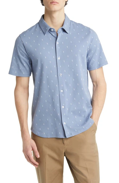 Vince Micro Dot Short Sleeve Cotton Knit Button-up Shirt In Pacific Blue