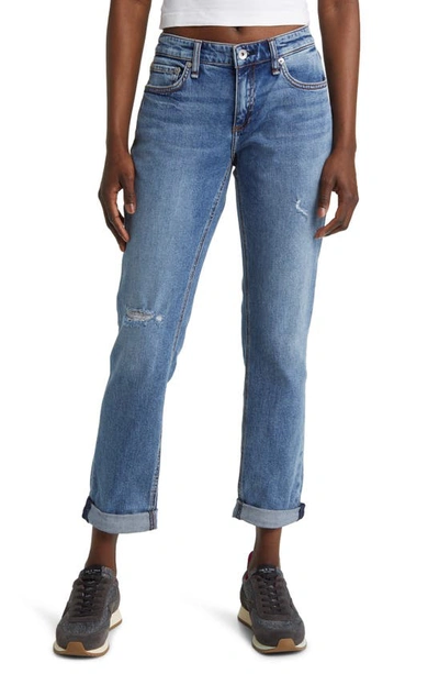 Rag & Bone Dre Distressed Low Rise Slim Boyfriend Jeans In Blue River