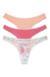 On Gossamer Hip G Thongs, Set Of 3 In Coral/ Pink/ Floral