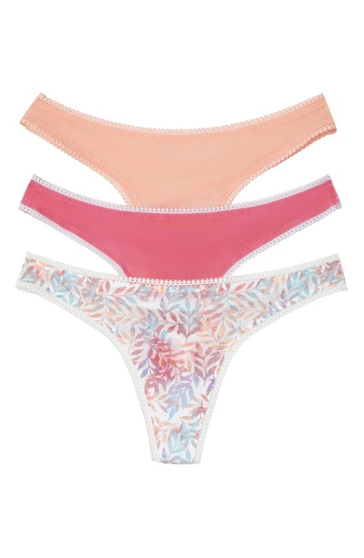 On Gossamer Hip G Thongs, Set Of 3 In Coral/ Pink/ Floral