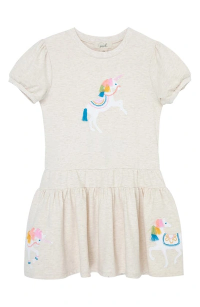 Peek Aren't You Curious Kids' Embroidered Unicorn Cotton & Modal Blend Dress In Oatmeal