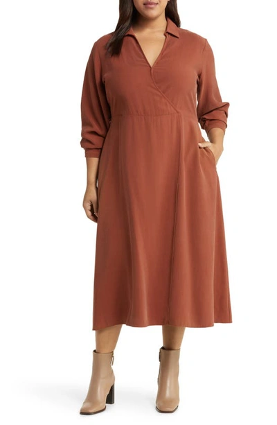 Nordstrom V-neck Long Sleeve Dress In Rust Henna ModeSens - Main Image