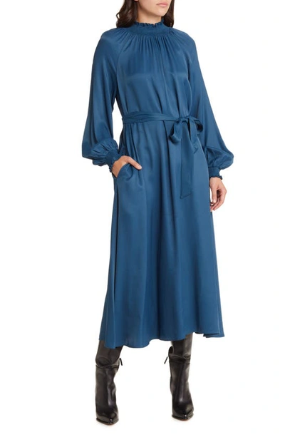 Nordstrom Smocked Neck Long Sleeve Dress In Blue Ceramic