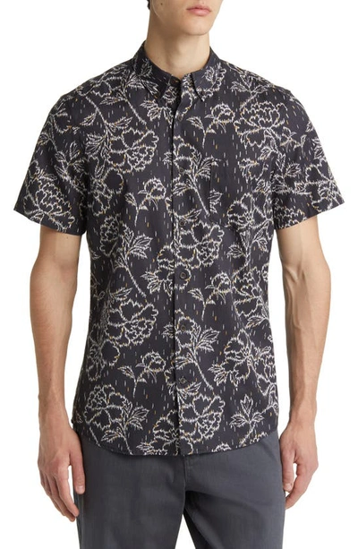 Treasure & Bond Floral Short Sleeve Button-down Shirt In Navy India Ink Line Floral