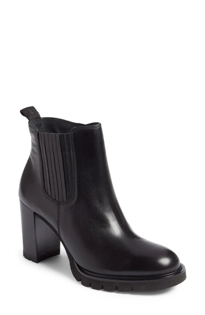 Paul Green Sahara Block Heel Chelsea Boot In Black Leather