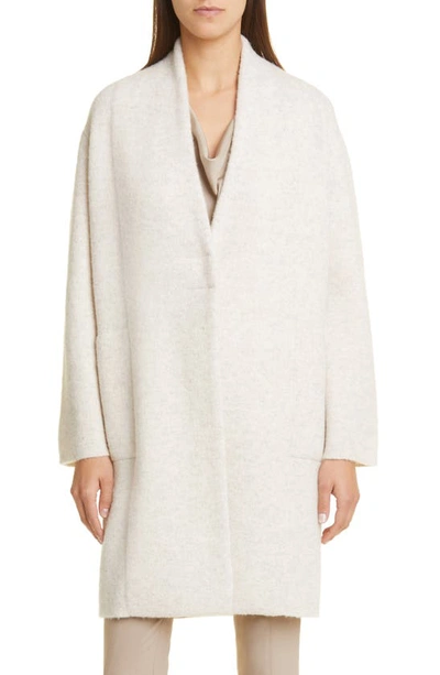 Vince Bouclé Wool Blend Cardigan Coat In Taupe/ Off White