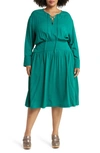 Treasure & Bond Long Sleeve Midi Dress In Green Heirloom