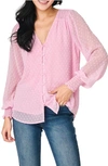 Gibsonlook Pin Dot Smocked Detail V-neck Blouse In Pink Powder