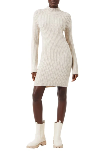 French Connection Katrin Long Sleeve Cable Knit Jumper Dress In Light Oatmeal Mel