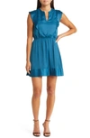 Steve Madden Pleated Cap Sleeve Minidress In Moroccan Blue