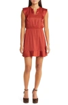 Steve Madden Pleated Cap Sleeve Minidress In Red Ochre