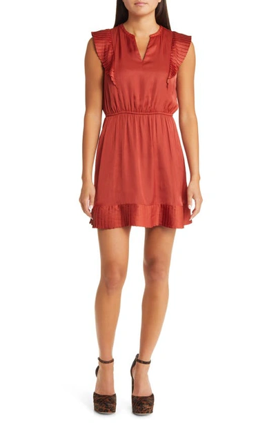 Steve Madden Pleated Cap Sleeve Minidress In Red Ochre