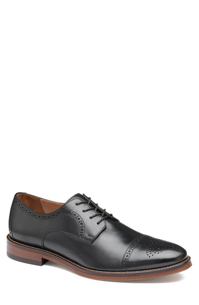 Johnston & Murphy Sutton Cap Toe Medallion Derby In Black Full Grain Leather