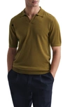 Reiss Duchie Johnny Collar Short Sleeve Wool Polo Sweater In Bronze Green