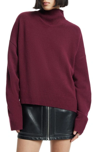 Allsaints A Star Funnel Neck Sweater In Winter Orchid Red