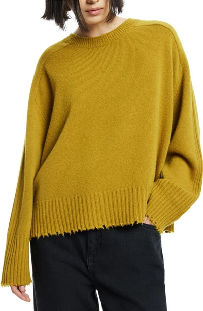 Allsaints Kiera Fray Edge Crewneck Sweater In Metallic Rich Gold