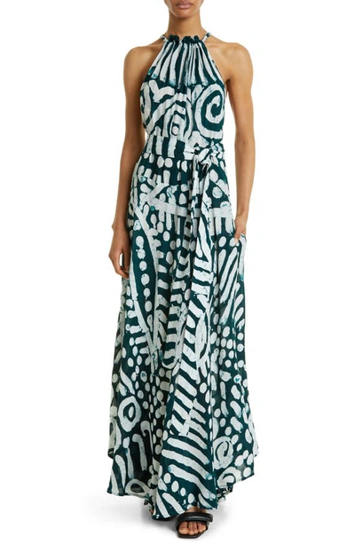 Busayo Ope Printed Maxi Dress In Green And White