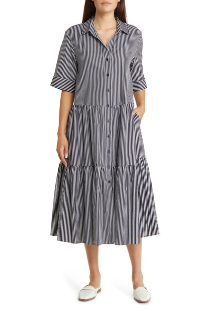 Nordstrom Tiered Shirtdress In Navy- White Samba Stripe