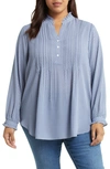 Nydj Pleat Front Tunic Top In Heritage Geo Aviary Blue
