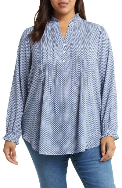 Nydj Pleat Front Tunic Top In Heritage Geo Aviary Blue