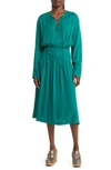 Treasure & Bond Lace-up Front Long Sleeve Midi Dress In Green Heirloom