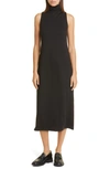 Vince Side-slit Sleeveless Turtleneck Dress In Black In Black