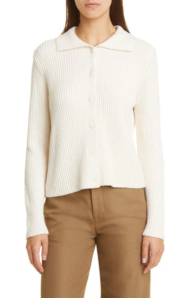 Vince Rib Polo Cardigan In Natural