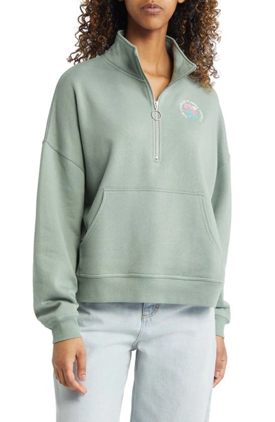 Vinyl Icons Embroidered La Flowers Quarter Zip Pullover In Olive