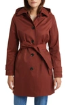 Sam Edelman Water Repellent Cotton Blend Gabardine Hooded Trench Coat In Toasted Ginger