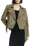 Allsaints Balfern Denim Biker Jacket In Deep Olive Green