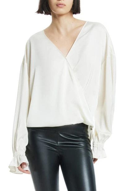 Allsaints Penny Long Sleeve High-low Satin Top In White