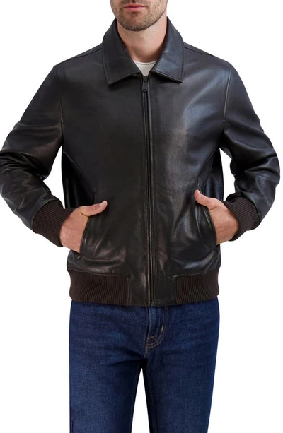 Cole Haan Leather Bomber Jacket In Brown