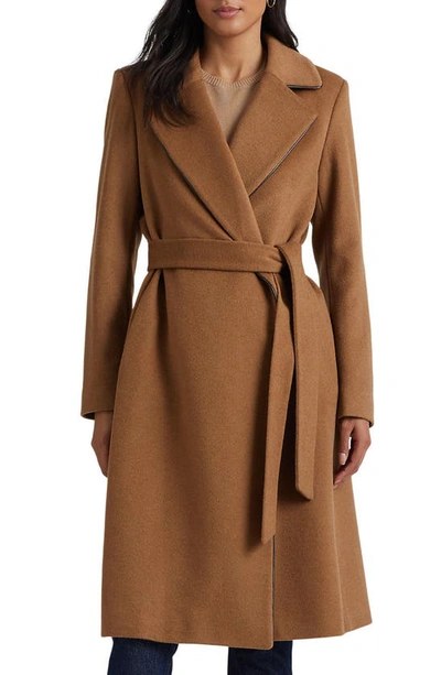 Lauren Ralph Lauren Belted Wool Blend Wrap Coat In New Vicuna