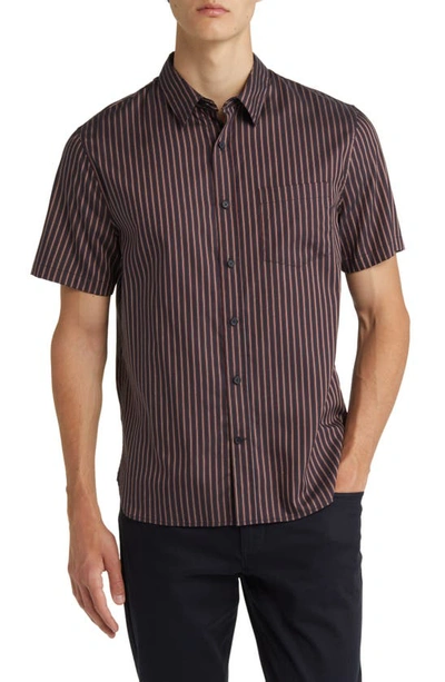 Vince Claremont Stripe Short Sleeve Button-up Shirt In Coastal/campfire