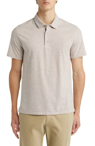 Vince Ministripe Polo In Light Heather Grey/ Campfire