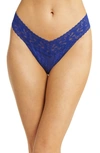 Hanky Panky Original Rise Lace Thong In Midnight Blue