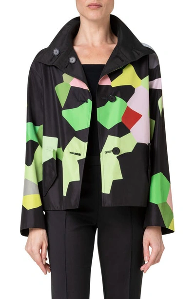 Akris Punto Reversible Techno Taffeta Parka Jacket With Kaleidoscope Multicolor Print In 096 Black-multicolor