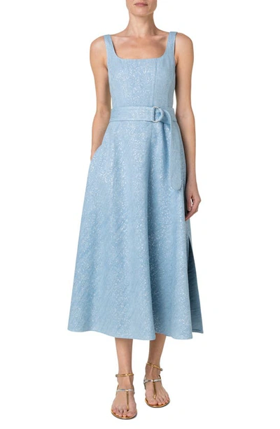 Akris Punto Denim Corset Midi Dress With Silver Sprinkle Details In Pale Blue Denim