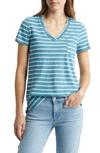 Caslon V-neck Short Sleeve T-shirt In Teal- Ivory Josephine Stripe