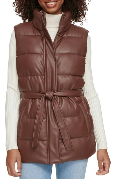 Levi's 361™ Belted Water Resistant Faux Leather Puffer Vest In Chocolate Brown