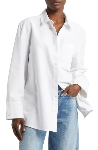 Treasure & Bond Oversize Cotton Button-up Shirt In White
