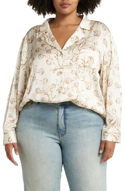 Treasure & Bond Floral Long Sleeve Button-up Shirt In Ivory- Rust Cascade Blooms