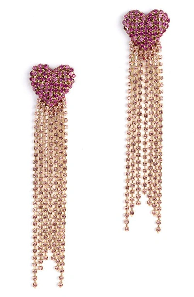 Deepa Gurnani Divina Crystal Heart Drop Earrings In Pink