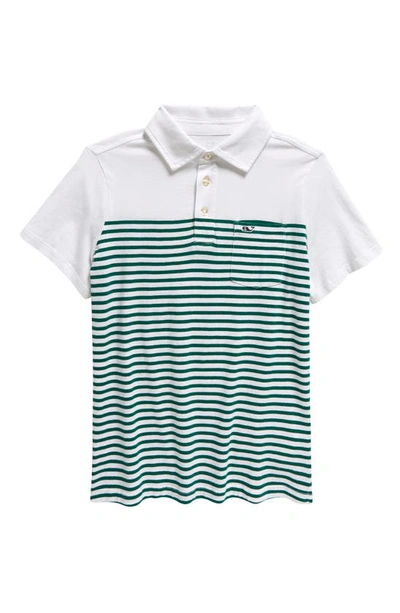 Vineyard Vines Kids' Island Stripe Pocket Polo In Turf Green