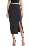 Open Edit High Waist Midi Skirt In Black