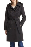 London Fog Belted Water Repellent Trench Coat With Removable Hood In Black