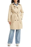 London Fog Belted Water Repellent Trench Coat With Removable Hood In Stone