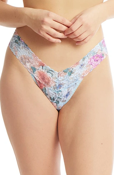 Hanky Panky Print Lace Low Rise Thong In Tea For Two